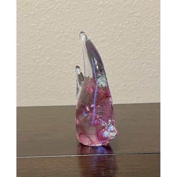 Art Glass Angel Fish Hand Blown Murano Style Paperweight Figurine Pink Swirls - Picture 2 of 8
